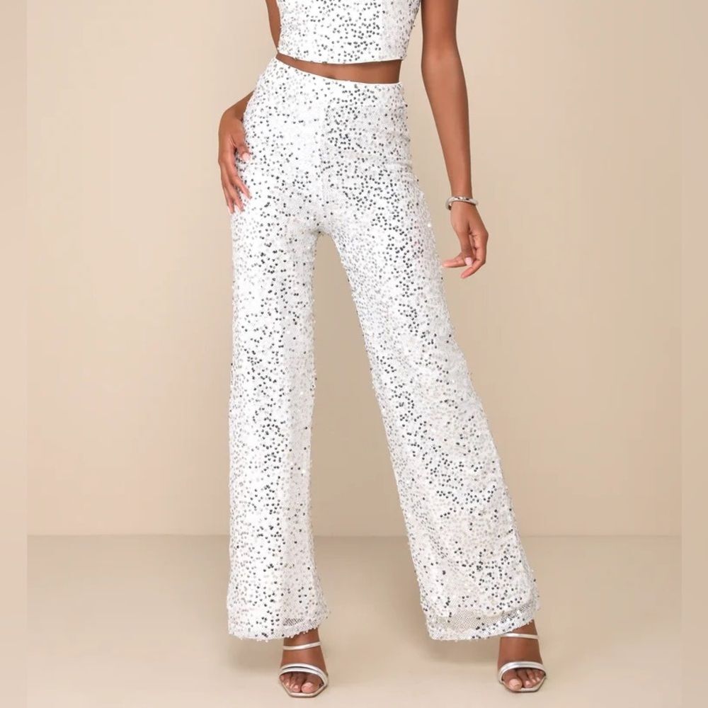 Lulus Sparkling Image White Sequin pantst PANTS ONLY